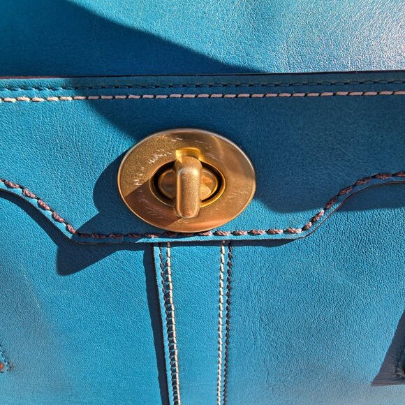 Vintage Coach Hampton Turn Lock Teal/Turquoise Leather Carry All Satchel Bag - Picture 3 of 16